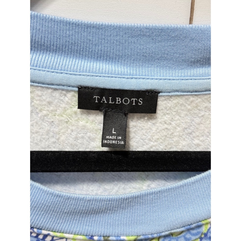 Talbots Blouson Sleeve‎ Crewneck  Sweatshirt Perkey Paisley Large Blue  Pullover - Picture 5 of 13